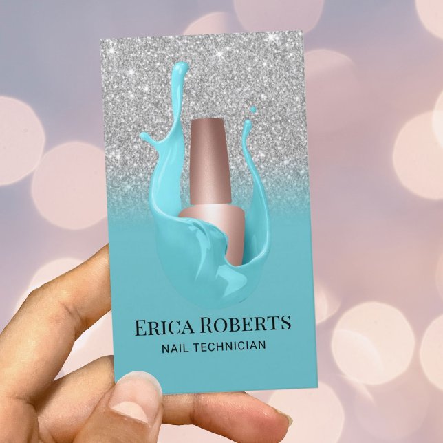 Nail Salon Silver & Türkis Polnischer Makeup Künst Visitenkarte (Von Creator hochgeladen)