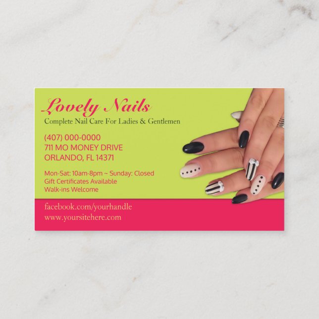 Nail Salon Technician Business Card Visitenkarte (Rückseite)