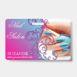 Nail Salon Techniker Floral Damask Pink Blue  Ausweis
