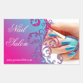 Nail Salon Techniker Floral Damask Pink Blue Rechteckiger Aufkleber