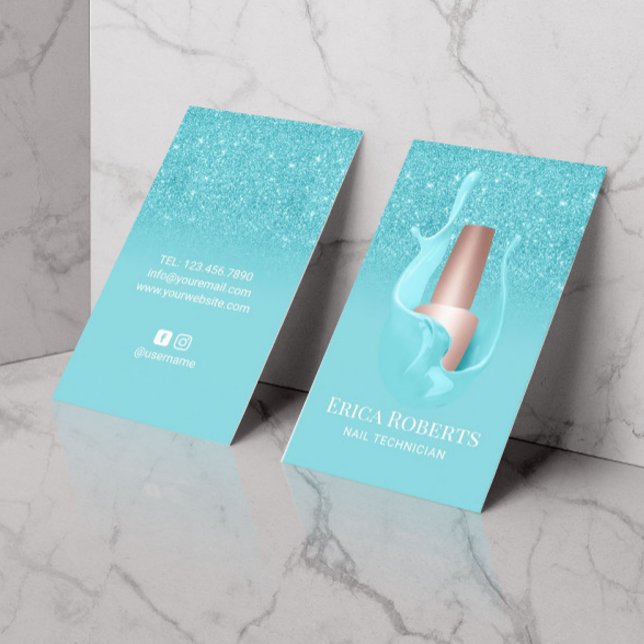 Nail Salon Türkis Polnischer Splash Makeup Artist Visitenkarte (Von Creator hochgeladen)