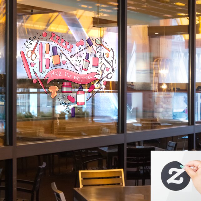 Nail Salon Walk Ins Welcome Nail Pedicure Herz Fensteraufkleber (Restaurantfenster)