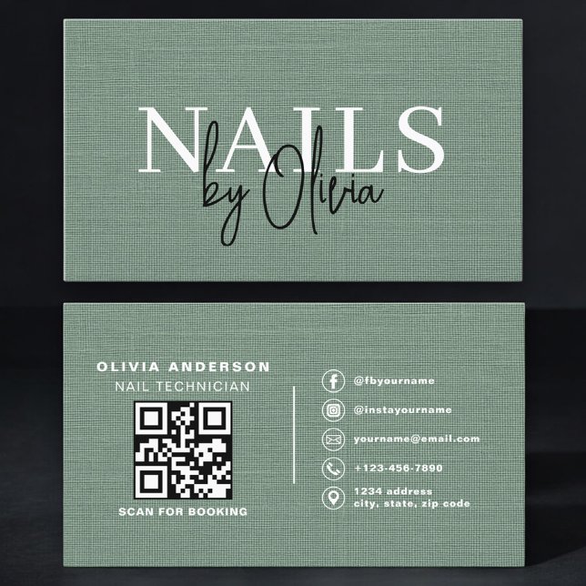 Nail Specialist Linen Sage Green QR Code   Visitenkarte (Von Creator hochgeladen)