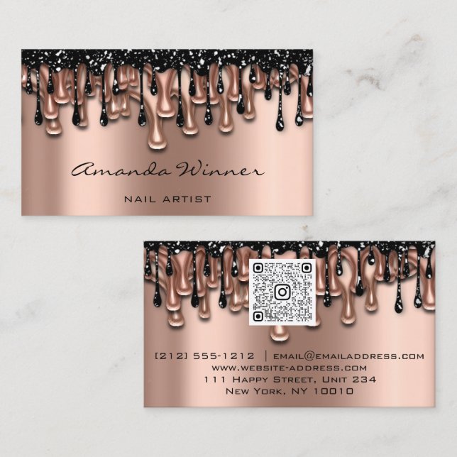 Nail Studio Tropfen Rose QR-Code Logo Wachse Körpe Visitenkarte (Vorne/Hinten)