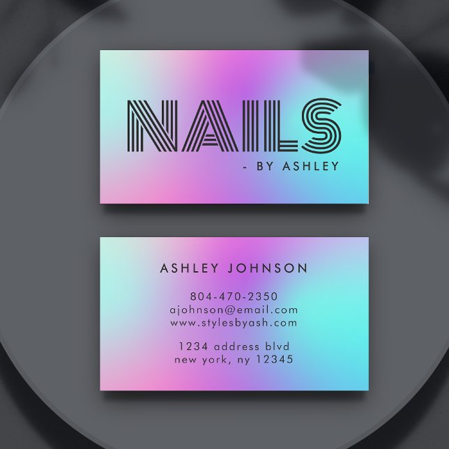 Nail Tech Beruflich Moderne Neonrosa & Blau Visitenkarte (Nail Tech Professional Modern Neon Pink & Blue Business Card
)