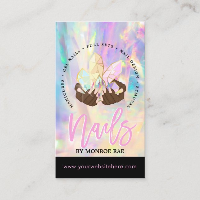 Nail Tech Crystal Holographic Nail Shop Business  Visitenkarte (Vorderseite)