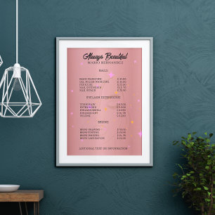 Nail Tech Esthetician Preisliste Rose Gold Poster