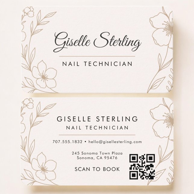 Nail Tech Floral QR Code Professional Visitenkarte (Von Creator hochgeladen)