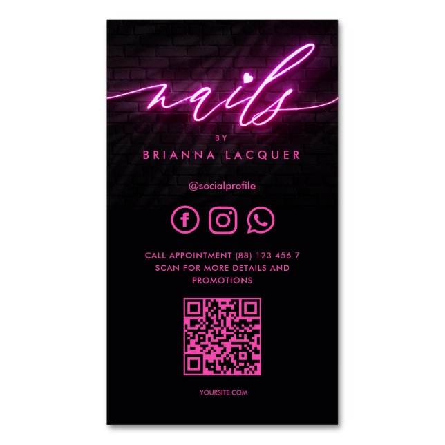 Nail Tech Manicurist Nail Artist Pink Modern Magnetische Visitenkarte (Vorderseite Vertikal)