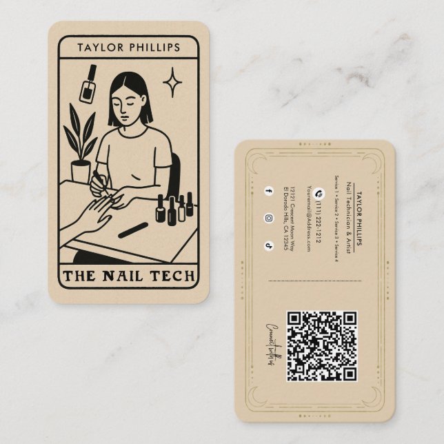 Nail Tech Mystical Tarot Social Media QR Visitenkarte (Vorne/Hinten)