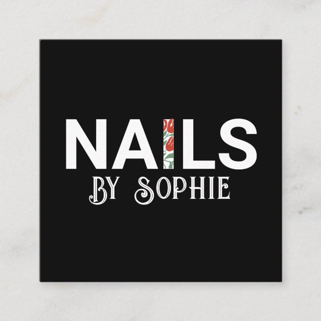 Nail Tech Nail Art Black Square Business Card Quadratische Visitenkarte (Vorderseite)