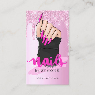 Nail Tech Nail Artist Salon Pink Glitzer Drilling  Visitenkarte