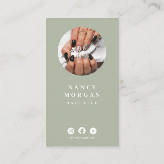 Nail Tech Qr Code Photo Sage Green Visitenkarte