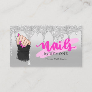 Nail Tech Salon Pink & Silver Drilling Glitzer Visitenkarte