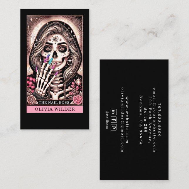 Nail Tech Tarot Card Black Business Card Visitenkarte (Vorne/Hinten)