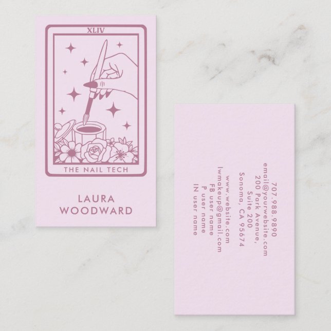 Nail Tech Tarot Card Theme Pink Visitenkarte (Vorne/Hinten)