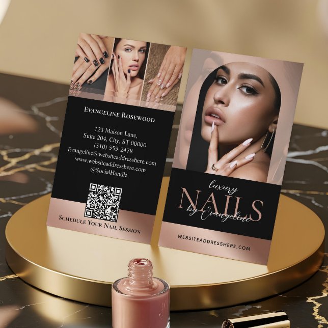 Nail Technician Artist Salon Arch Photo Black Pink Visitenkarte (Nail Technician Artist Salon Arch Photo Black Pink Business Card)