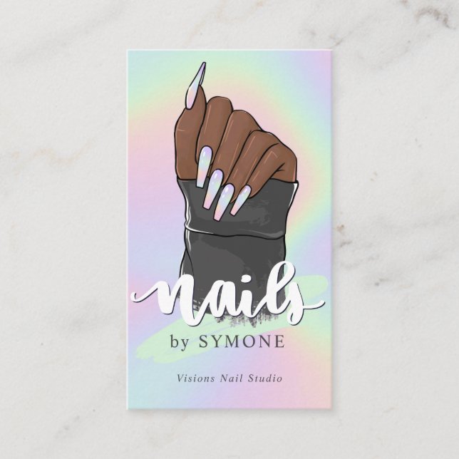 Nail Technician Beauty Salon Pastel Holographic Bu Visitenkarte (Vorderseite)