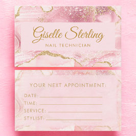 Nail Technician Blush Pink Gold Agate Marble Terminkarte