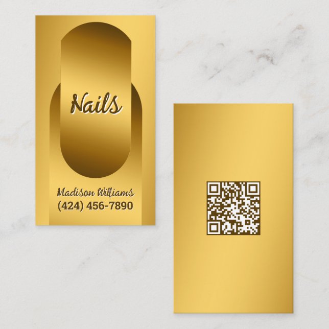 Nail Technician Custom QR Golden Business Card Visitenkarte (Vorne/Hinten)