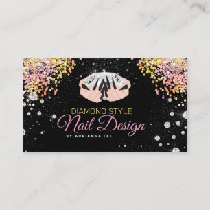 Nail Technician Diamond Glitzer Logo Nail Shop Bus Visitenkarte