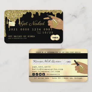 Nail Technician Driving Gold Glitzer Credit Style Visitenkarte