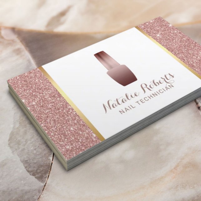 Nail Technician Makeup Artist Rose Gold Glitzer Visitenkarte (Von Creator hochgeladen)