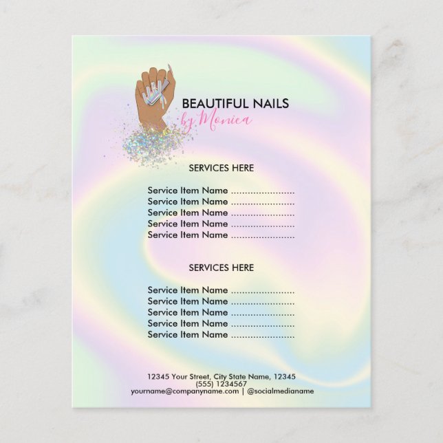 Nail Technician Mani Salon Holograph Girly Modern Flyer (Vorne)