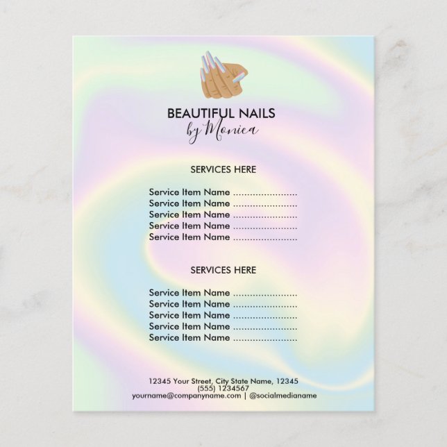 Nail Technician Mani Salon Holograph Girly Modern Flyer (Vorne)