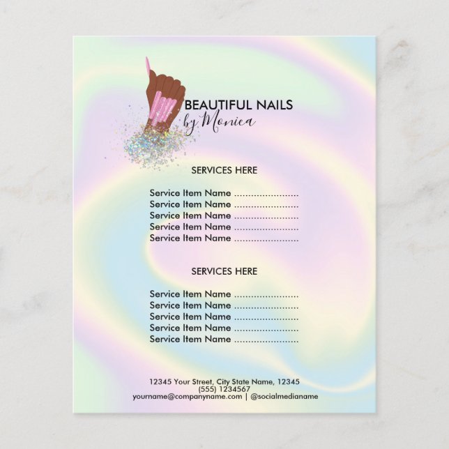 Nail Technician Mani Salon Holograph Girly Modern Flyer (Vorne)