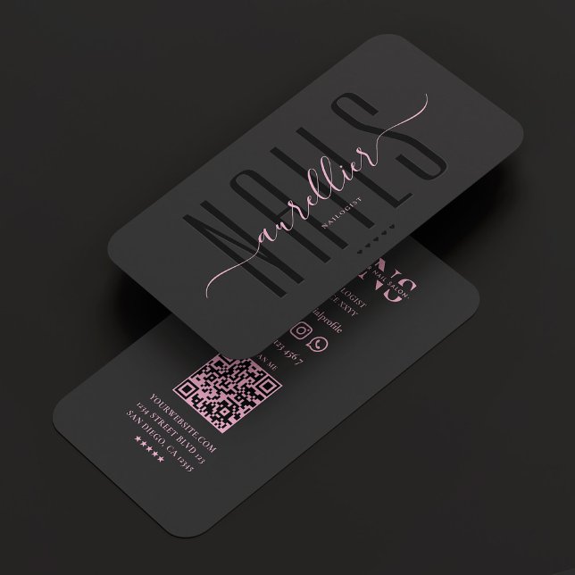 Nail Technician Manicurist Aesthetic Pink Black Visitenkarte (Nail Technician Manicurist Aesthetic Pink Black Business Card
)