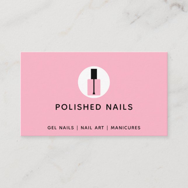 Nail Technician Salon Pink & Schwarz polnische Fla Visitenkarte (Vorderseite)