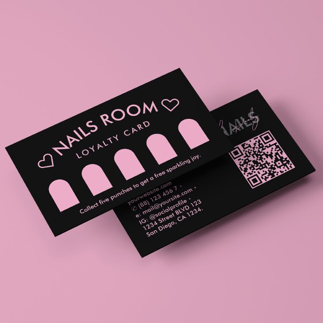 Nail Wellness-Center Therapeut Black Pink Loyalty Visitenkarte (Nail Spa Therapist Black Pink Loyalty Business Card
)