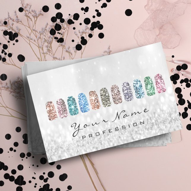 Nails Art Glitzer Metallic Glam Pink Silver Grau Visitenkarte (Nails Art Glitter Metallic Glam Pink Silver Gray Business Card)