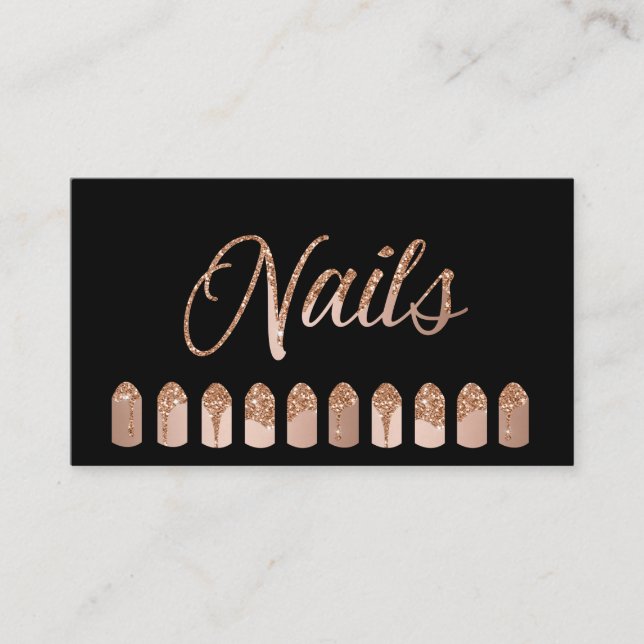 Nails Artist Dripping Rosegold Glitter Visitenkarte (Vorderseite)