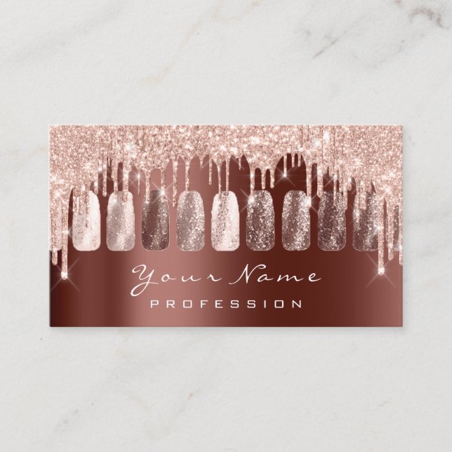 Nails Artist Glitzer Rose Gold Manicure Brown Visitenkarte (Vorderseite)