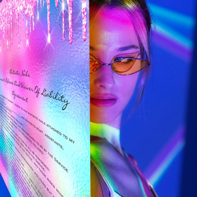 Nails Artist Liability Waiver Rose Rosa Tropfen Flyer (Nails Artist Liability Waiver Rose Pink Drips Flyer)