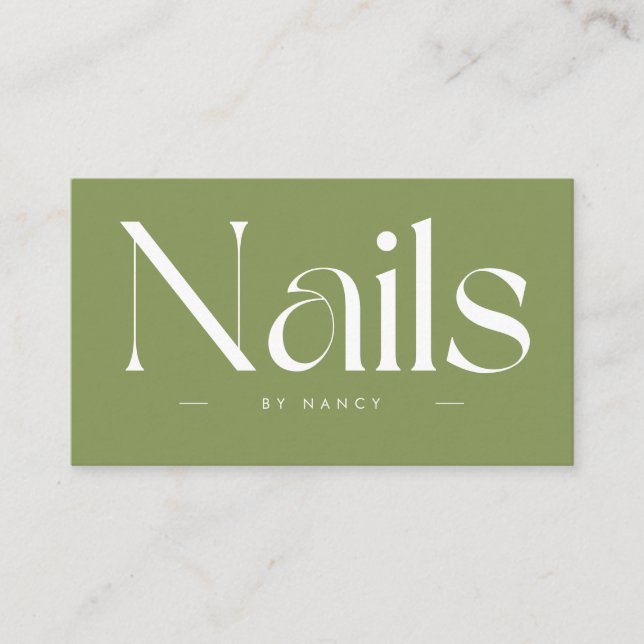 Nails Bold Typografy Sage Green Visitenkarte (Vorderseite)