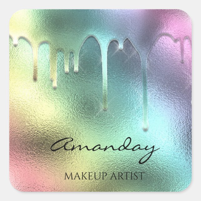 Nails Makeup Artist Rose Lips Pink Holographic Quadratischer Aufkleber (Vorderseite)