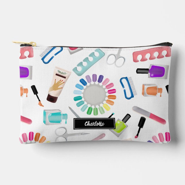 Nails Manicure Pedicure Beauty Makeup Custom Name Zubehörtasche (Vorderseite)