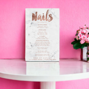 Nails Preisliste Typografie Rose Gold Weißmarmor Poster