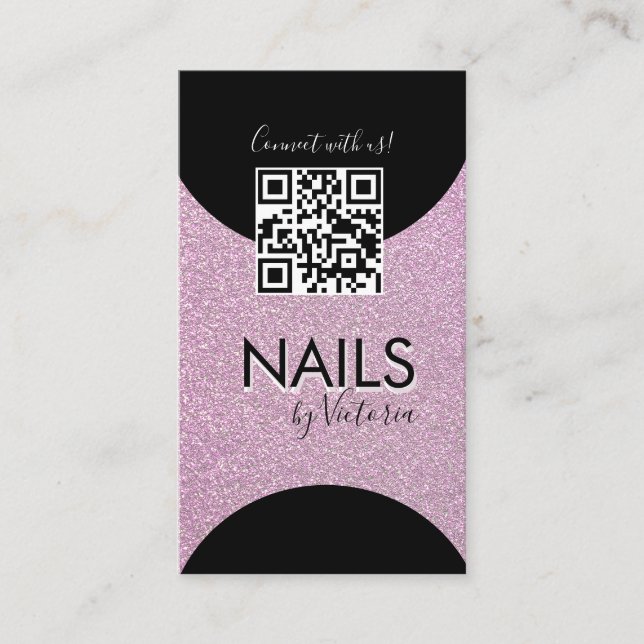 Nails Salon Beauty Artist QR Code Imitate Glitzer Visitenkarte (Vorderseite)