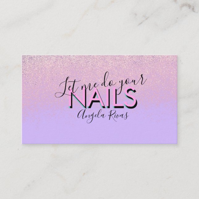 Nails Salon Quote Pink Violet Business Card Visitenkarte (Vorderseite)