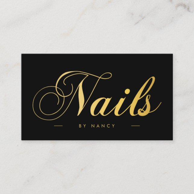 Nails Script Calligraphy Black & Gold Visitenkarte (Vorderseite)