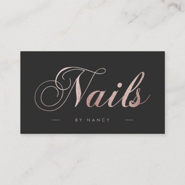 Nails Script Calligraphy Rose Gold Glitzer Visitenkarte (Vorderseite)