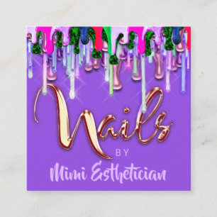 Nails Studio Artist Nails Script Logo Lila Tropfen Quadratische Visitenkarte