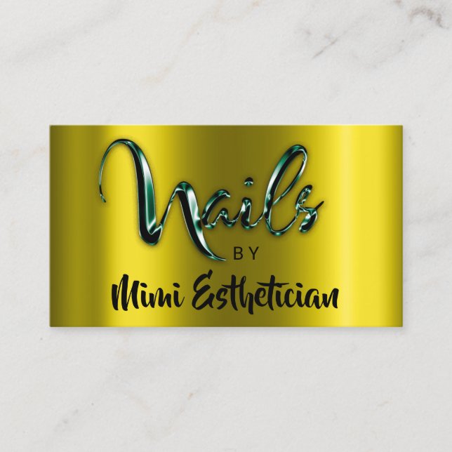 Nails Studio Artist Nails Script Logo MustardGreen Visitenkarte (Vorderseite)