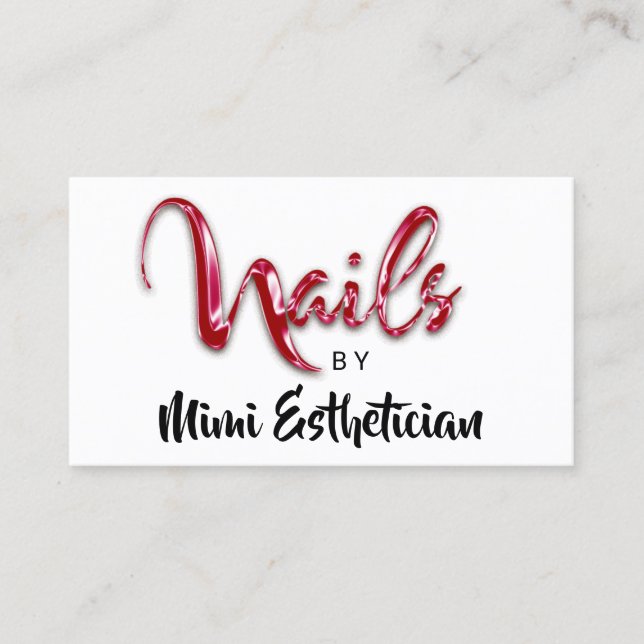 Nails Studio Artist Red Nails Script Red White Log Visitenkarte (Vorderseite)