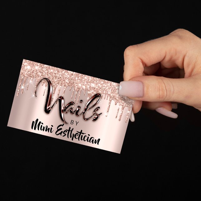Nails Studio Artist Tropfens Glitzer Rose Blush Visitenkarte (Nails Studio Artist Drips Glitter Rose Blush Business Card)