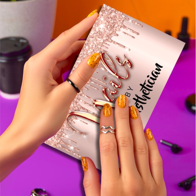 Nails Studio Artist Tropfens Glitzer Rose Nagelpfl Visitenkarte (Nails Studio Artist Drips Glitter Rose Nail Care Business Card)